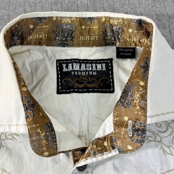 Lamasini Premium Dress Shirt Men XL White Embroidered Western Metal Button Up - Picture 14 of 14